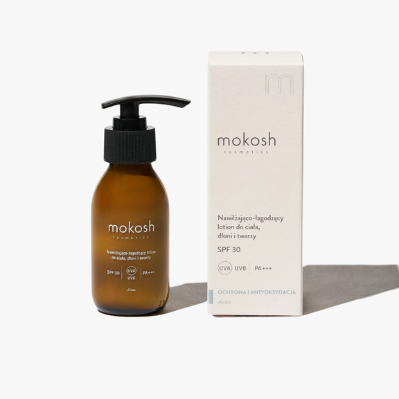 Nawilżająco-łagodzący lotion do ciała, dłoni i twarzy SPF 30 Mokosh